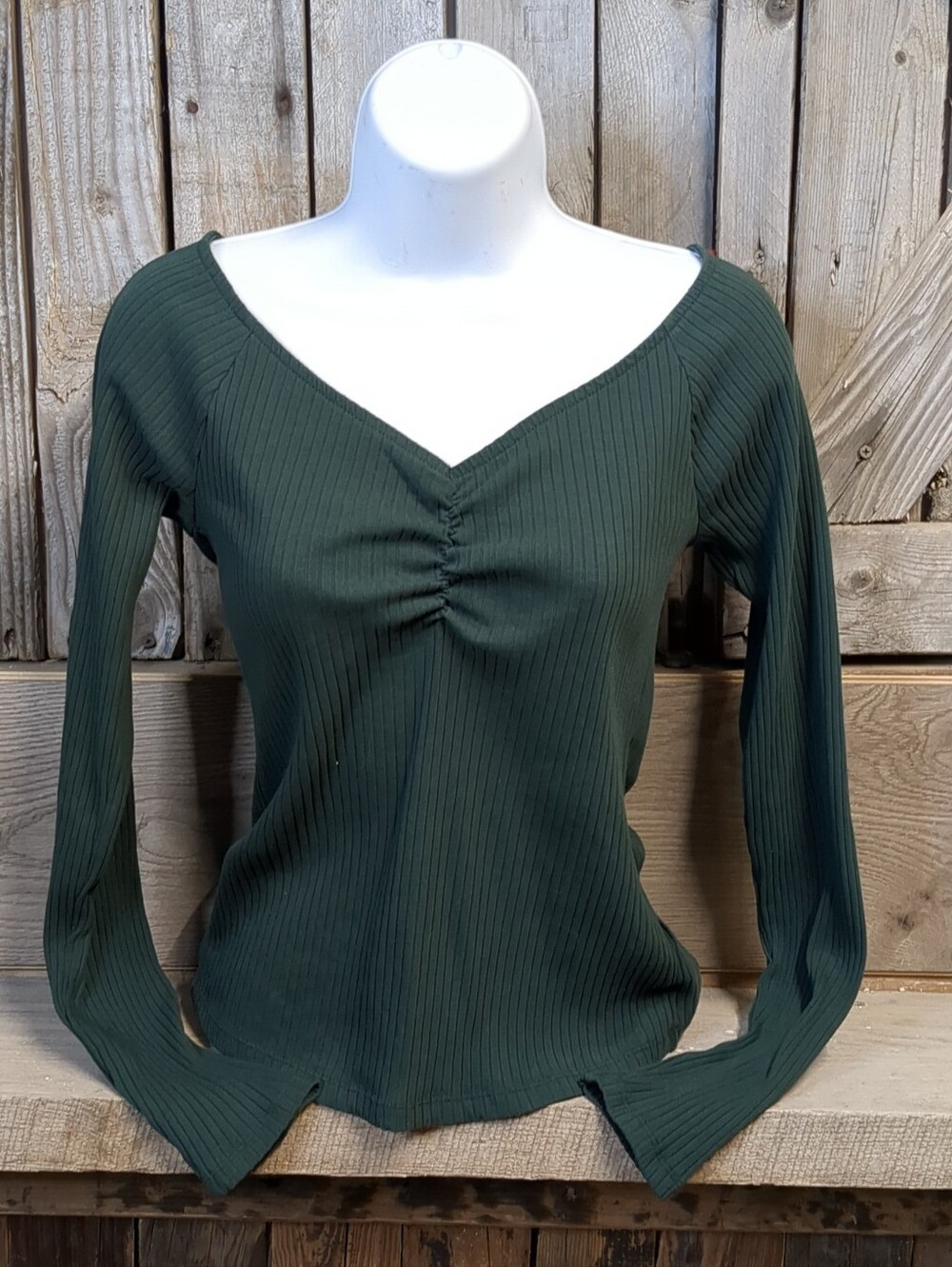 Old Navy Forest Green Ribbed Long Sleeve Blouse Women's Size Medium